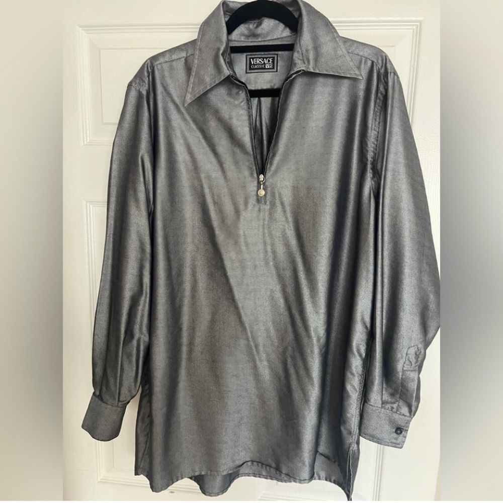Versace V2 shirt size 40 15 3/4 metallic silver used like new.